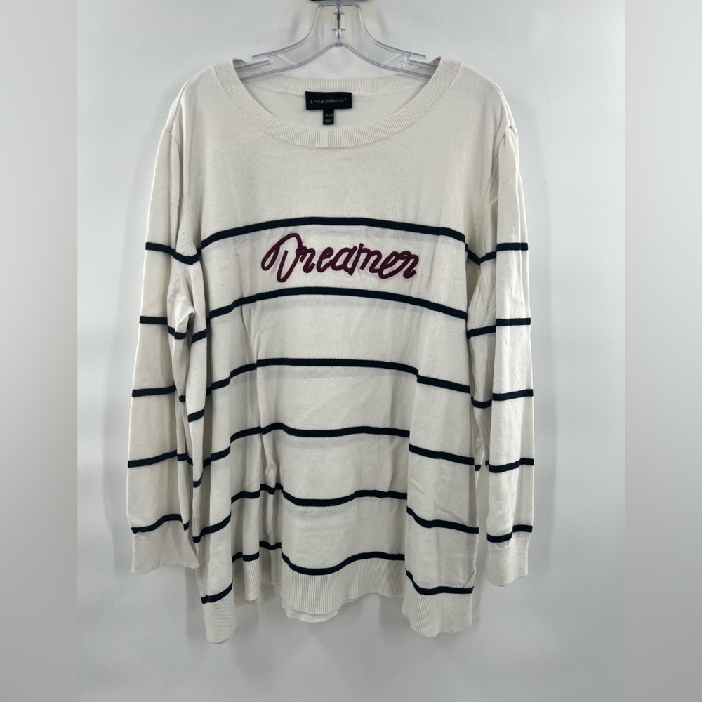 Lane Bryant white black striped long sleeve sweater dreamer crew neck size 26/28